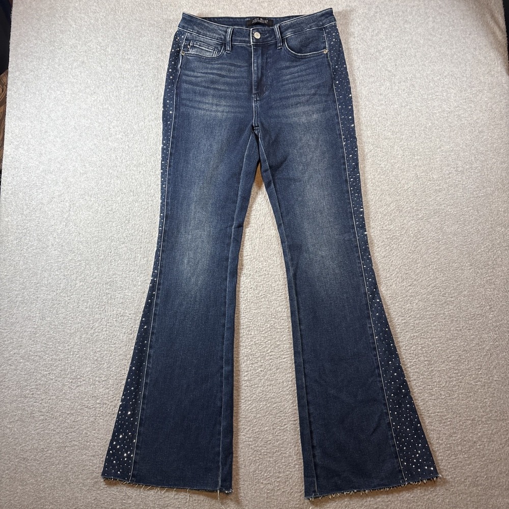 Judy Blue Flare Fit Rhinestone Side Panel Blue Jeans Women's 9/29 Retro 80s